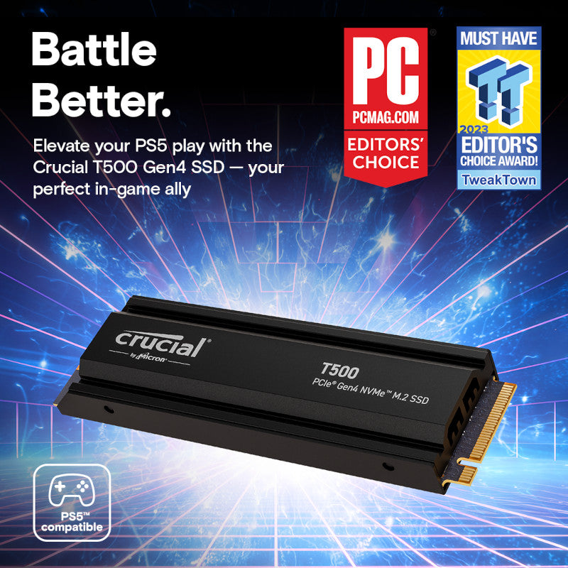 Crucial T500 1TB M.2 NVMe Gen4 with Heatsink NAND SSD-8