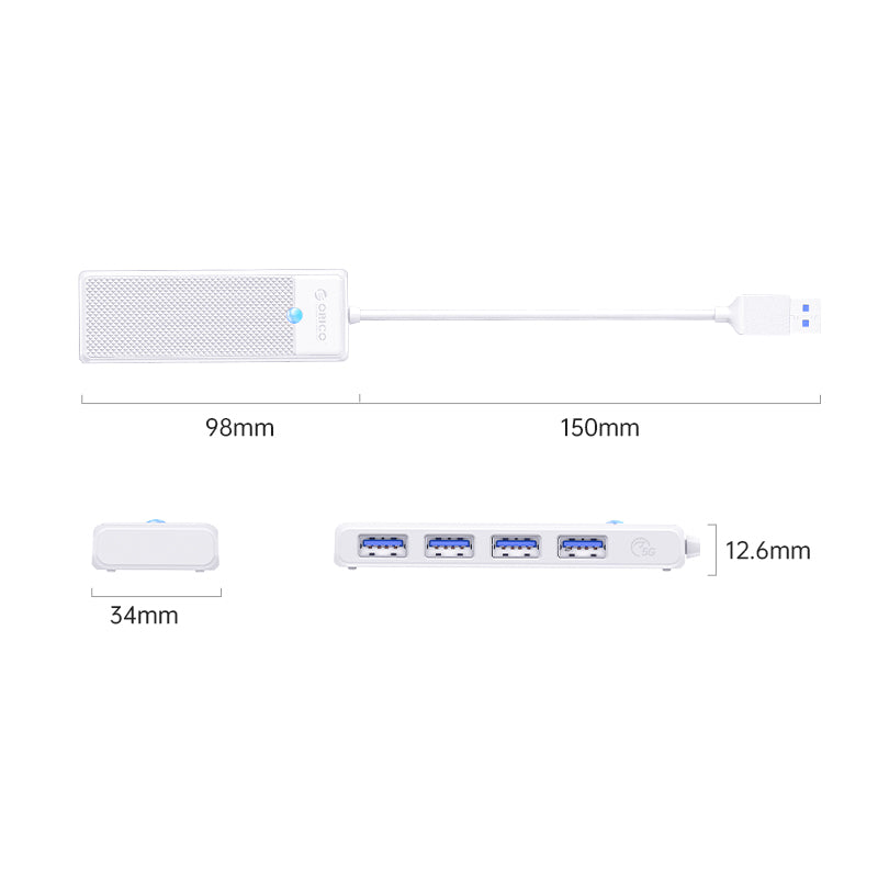 ORICO PW Series 4-Port USB3.0 Hub | USB-A | USB-A3.0 x 4 (5GBPS Sharing) | 15cm |White-1