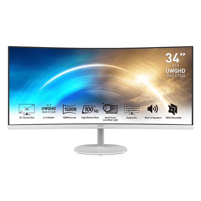 MSI PRO MP341CQ Professional Monitor 3440x1440 (UWQHD) VA 1ms 100Hz HDMI White-0